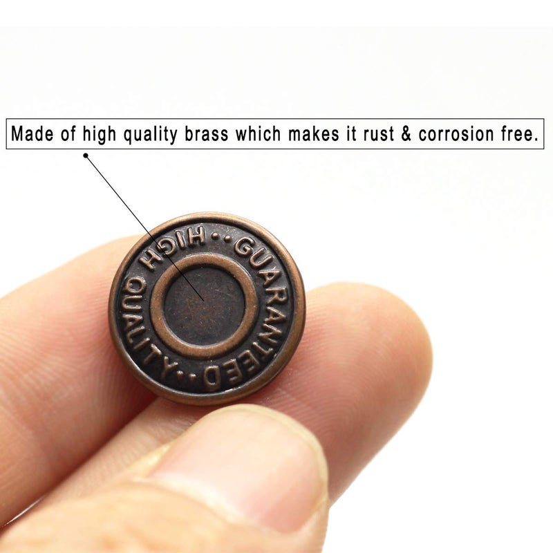 Enosea 17mm Brass Jeans Buttons, No Sew Metal Tack Buttons Replacement Kit (Red Copper) - Image 3